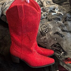 Red Rhinestone Embellished Women’s Western Boots